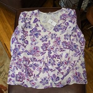 LOFT Purple and White Floral Blouse